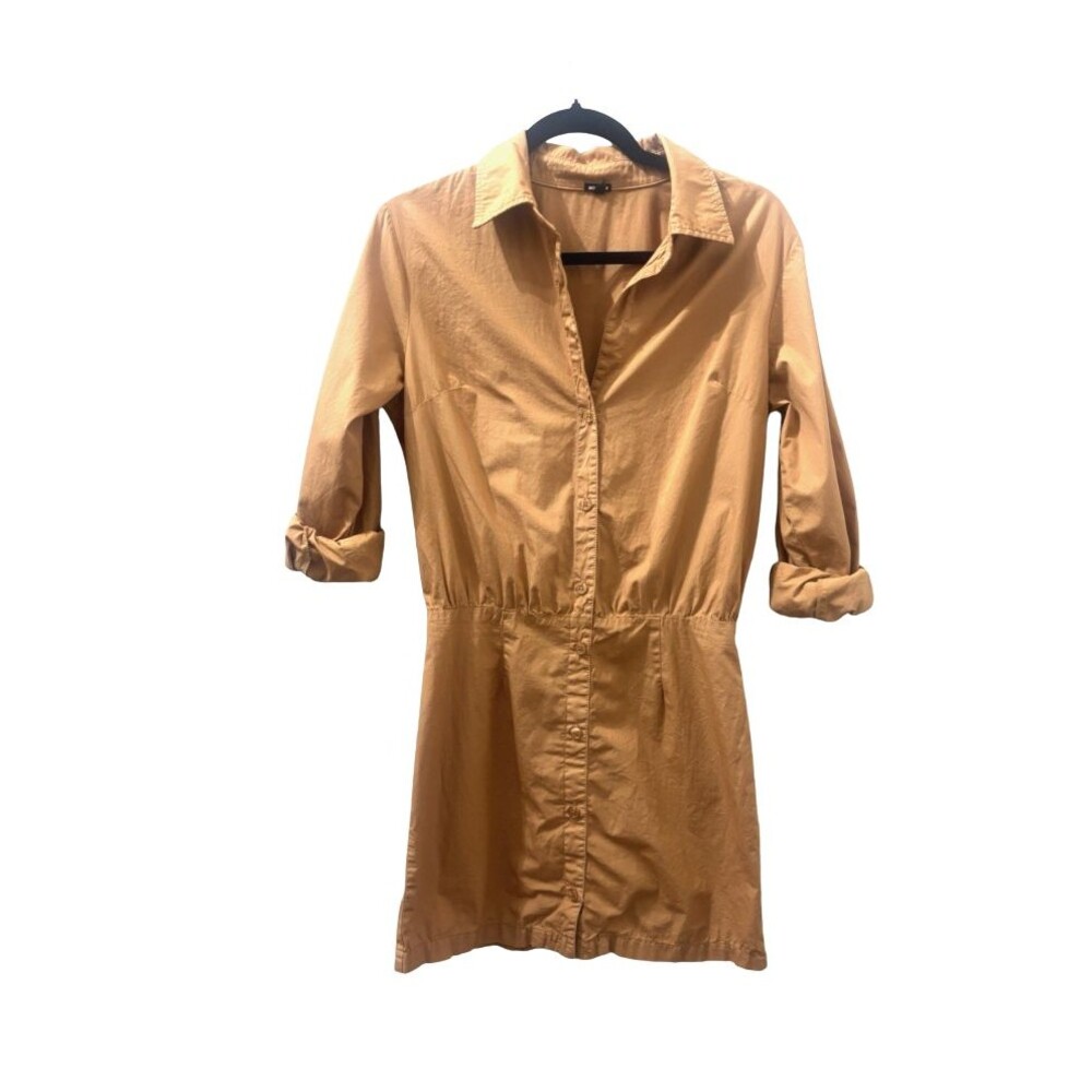 Monrow $230 Size S Womens Poplin Easy Shirtdress in Brown Yellow - EUC